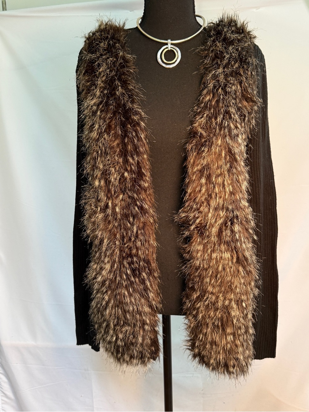 Calvin Klein Black Sweater with Brown Faux Fur Front